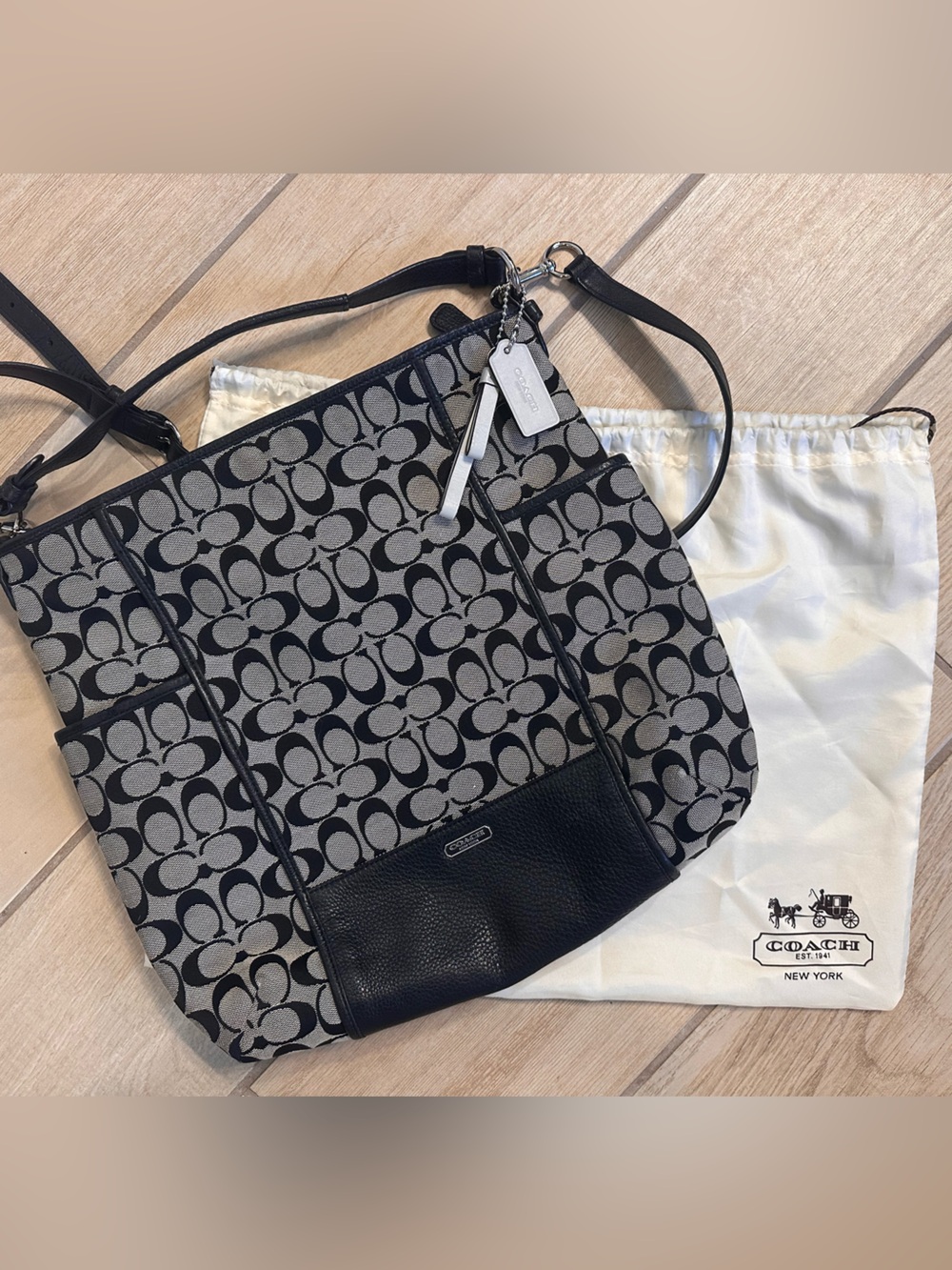 Coach Black and Gray Signature Canvas Crossbody Shoulder Bag